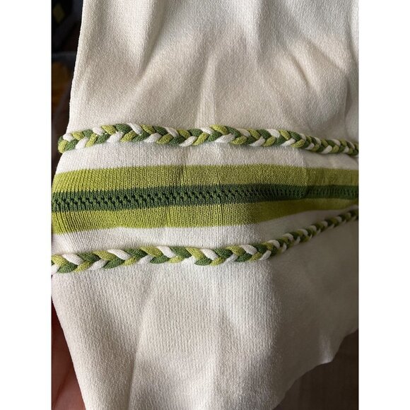 Finity White Green Detail 3/4 Sleeve Pullover Stretch Top Sz S - Picture 4 of 9